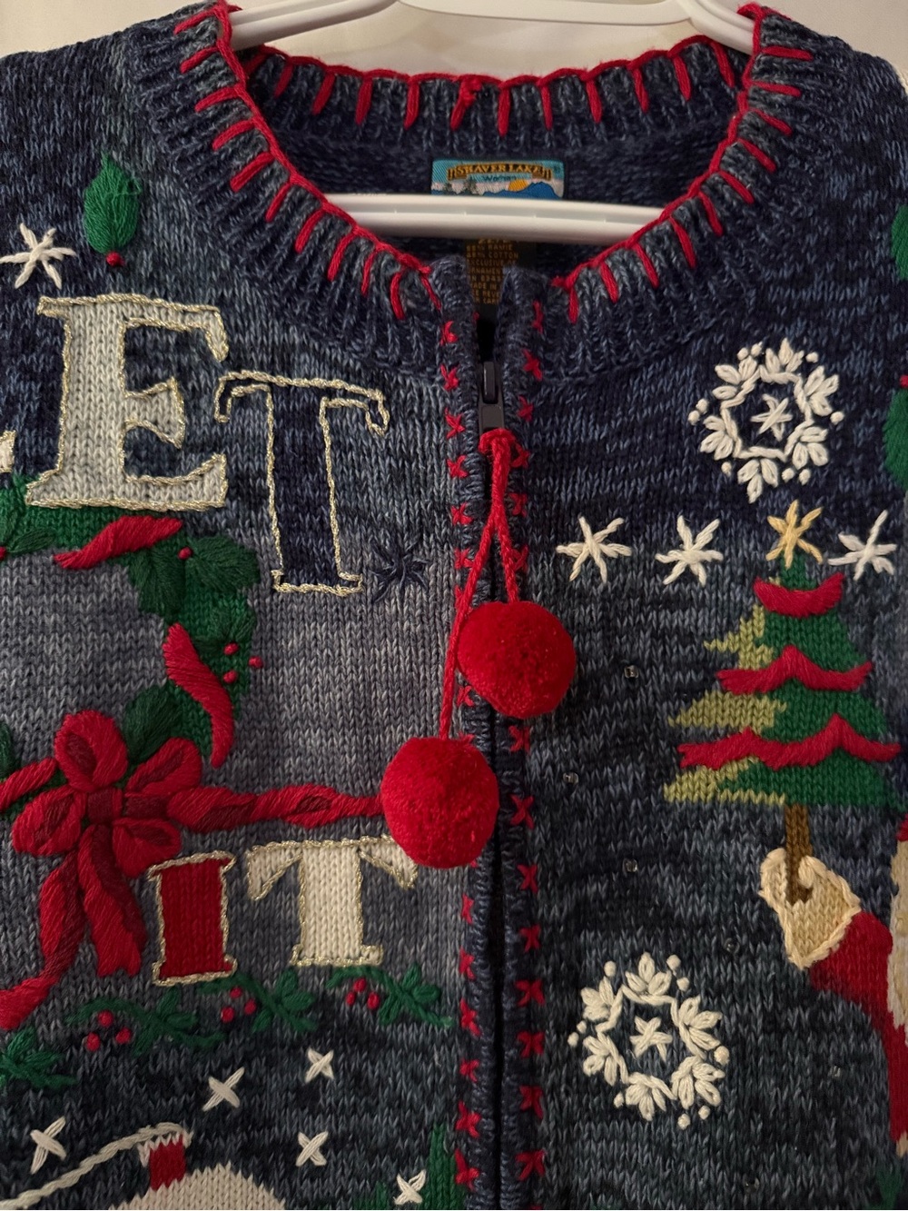 SHAVER LAKE Christmas Fisherman Coastal Grandma Embroidered Sweater Size 22/24 - Picture 5 of 7